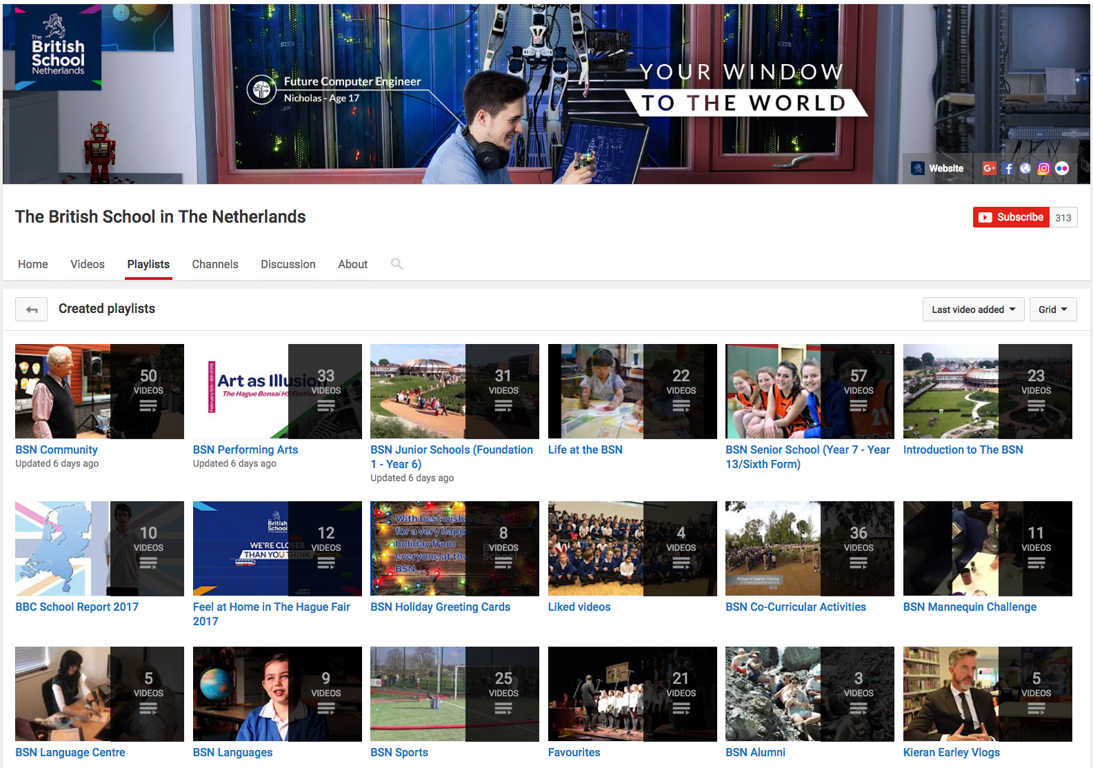 Create playlists to sort your videos into categories, like The British School in the Netherlands