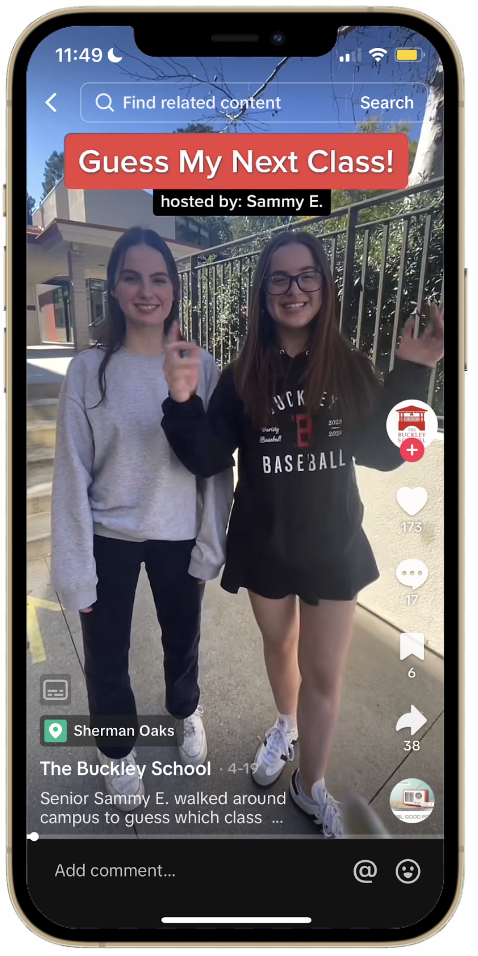 The Buckley School’s TikTok video of a student guessing which class people on campus have next.