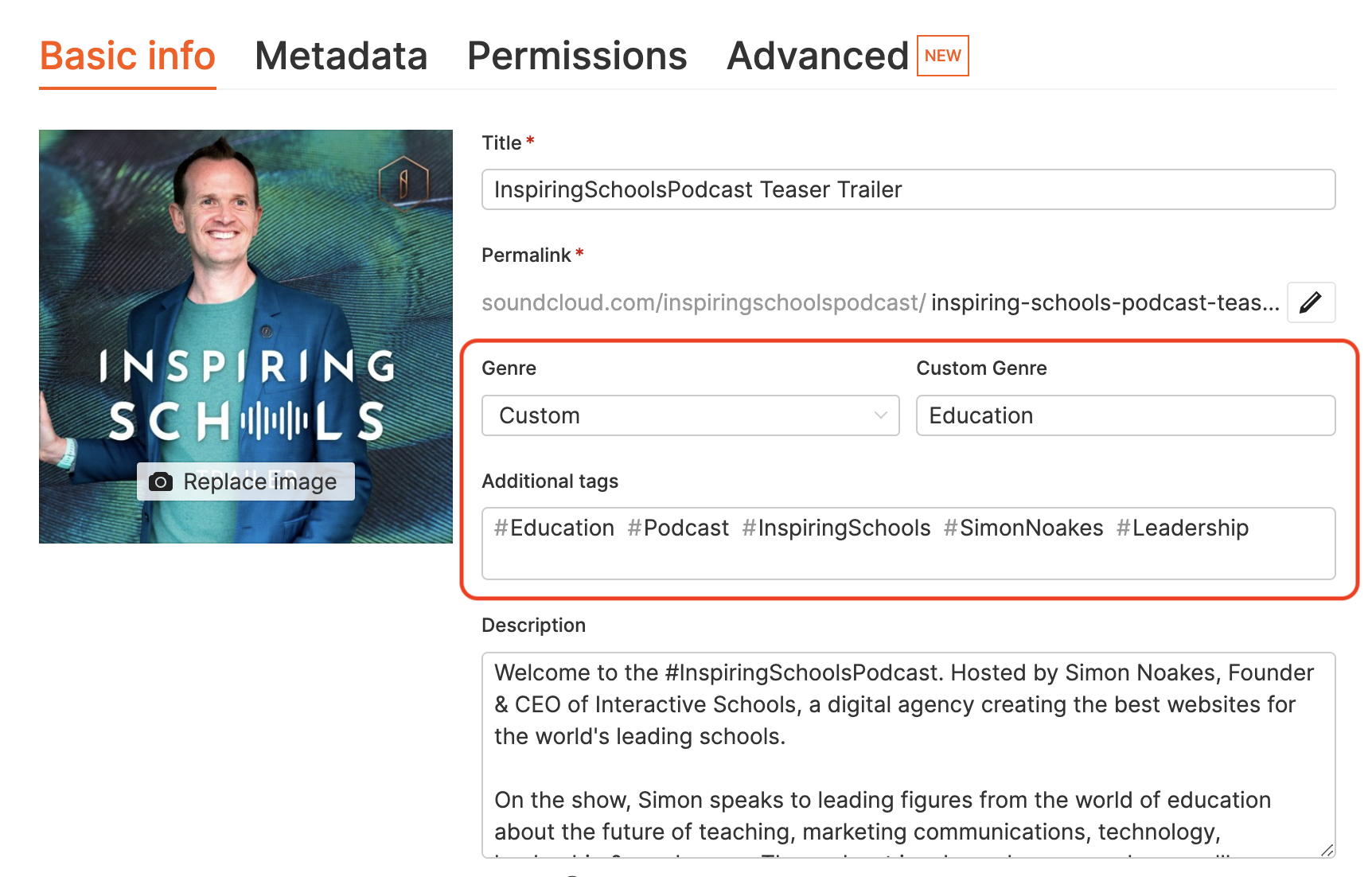 Tagging on SoundCloud, as exemplified on our #InspiringSchoolsPodcast account