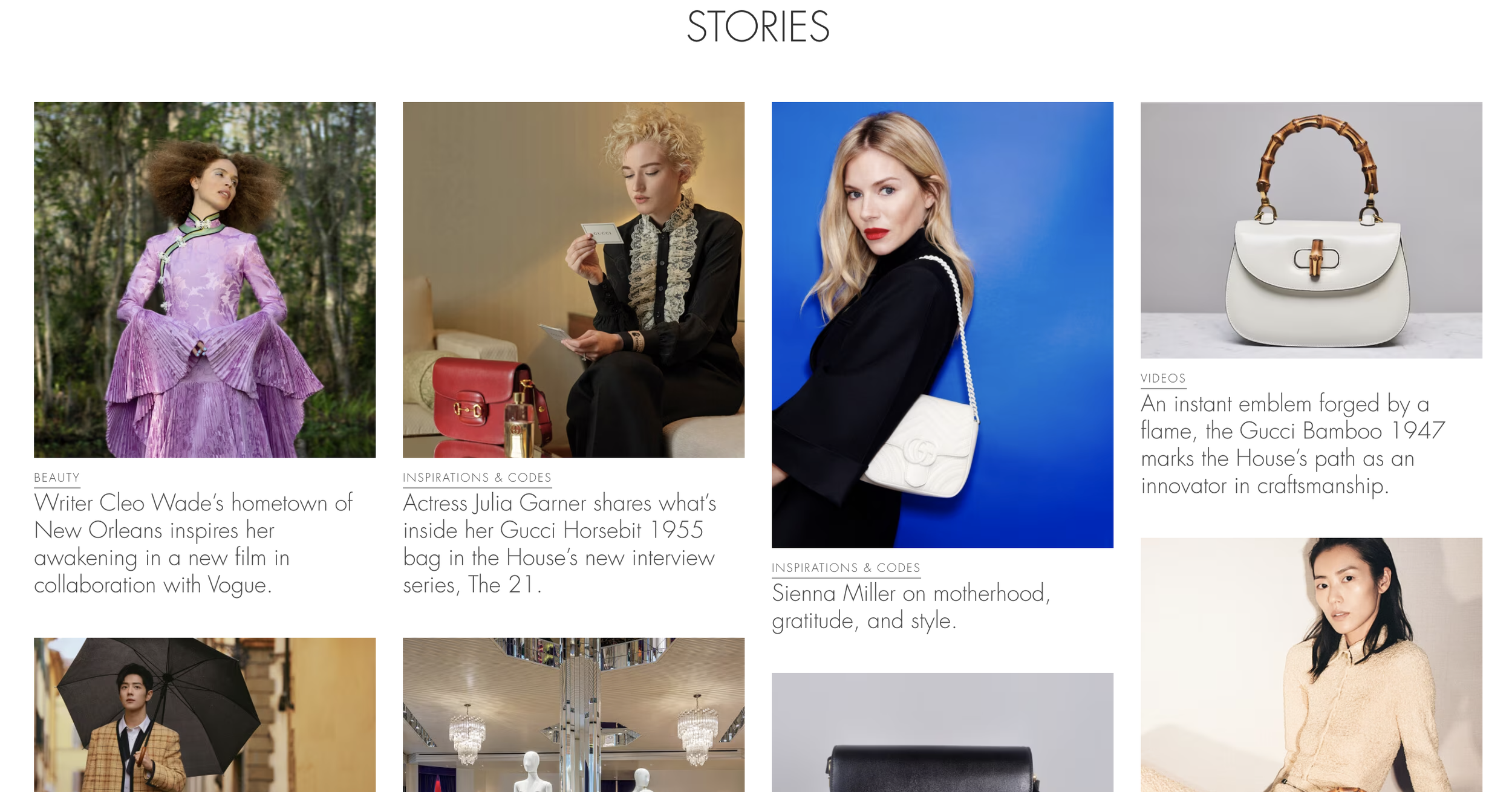 Gucci is consistent with their brand narrative, telling stories on their website which align with their social media posts, creating a harmonious story across platforms.