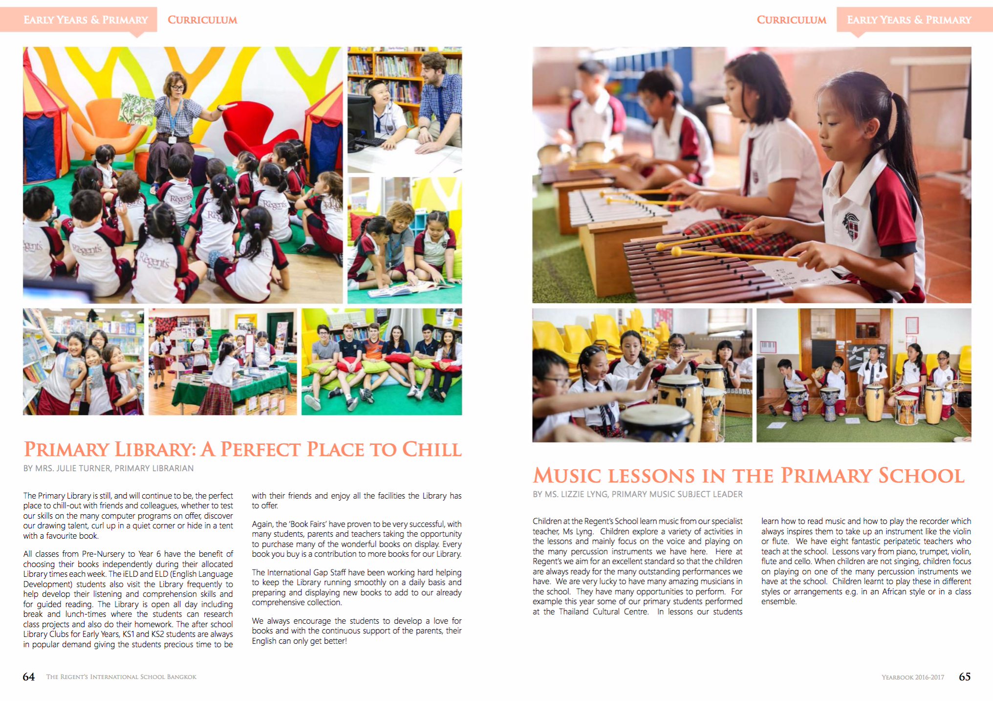 Example page from The Regent's International School, Bangkok's yearbook. Imagine each picture having an interactive element, linking to a webpage or video